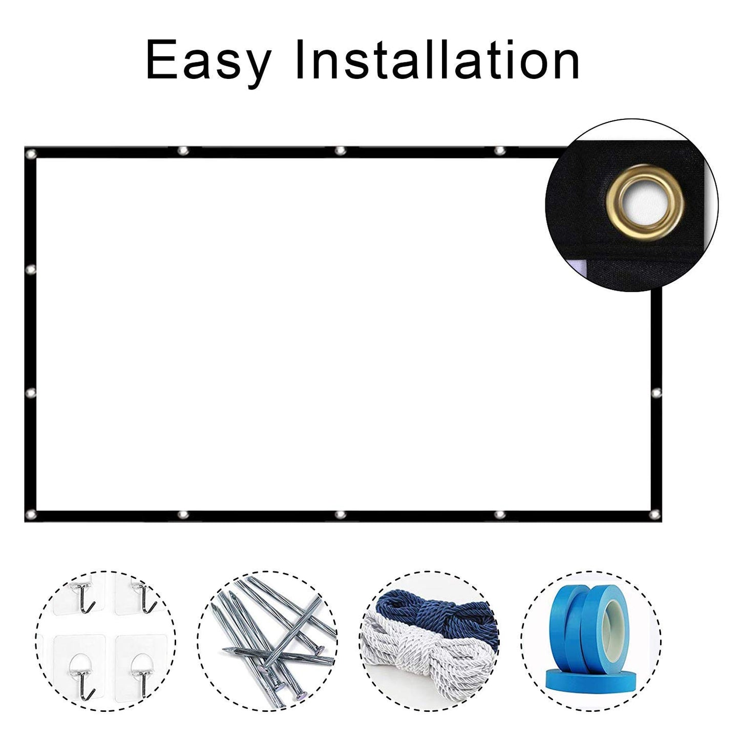 120 inch Projector Screen 16:9 HD Foldable Anti-Crease Portable Projection Movies Screen for Home Theater Outdoor Indoor Support Rear Projection