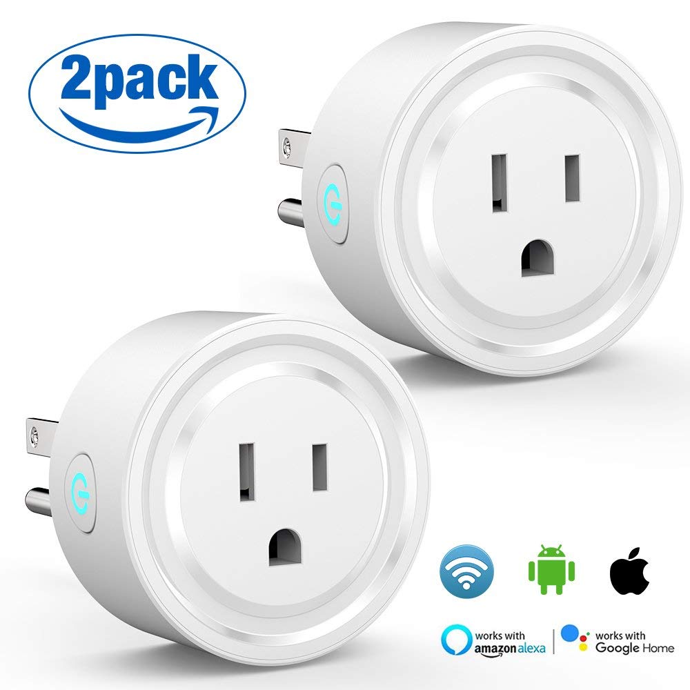 Wi-Fi Smart Plug, [2-Pack] Mini Wifi Outlets enabled Remote Control Smart Socket with Timer Function Works with Alexa, Echo and Google Home, ETL Listed, No Hub Required, 10 A (White)